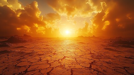 Sunset over cracked desert landscape