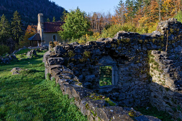 VIllard-de-Lans, October 29, 2024 : Ruins of Valchevriere. The village used as a camp for...