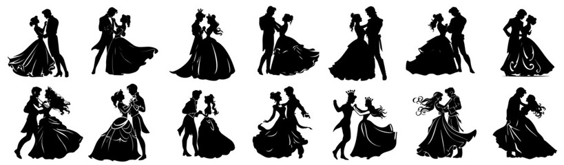 romantic dancing couples silhouettes vector sketch