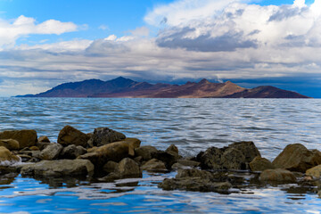 The shore of the hypersaline lake. Great Salt Lake State Park, Utah