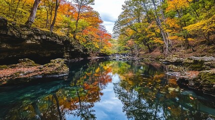 Serene Oirase Gorges Landscape in Autumn Colors
