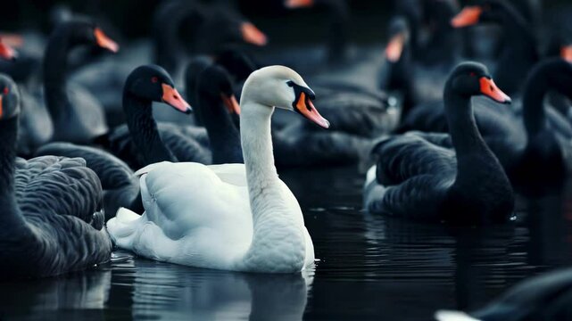 White swan among black, different unique special leader identity, crowd leadership