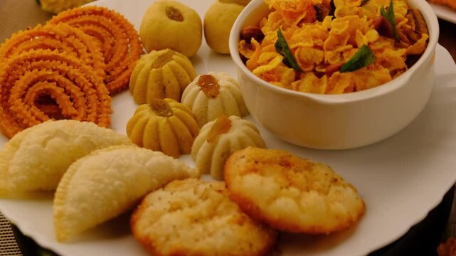 Diwali snacks Diwali faral, Diwali Special sweet and salty snacks, Festival snacks from Maharashtra, India.