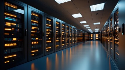 Data Center with Digital Infrastructure and Server Racks