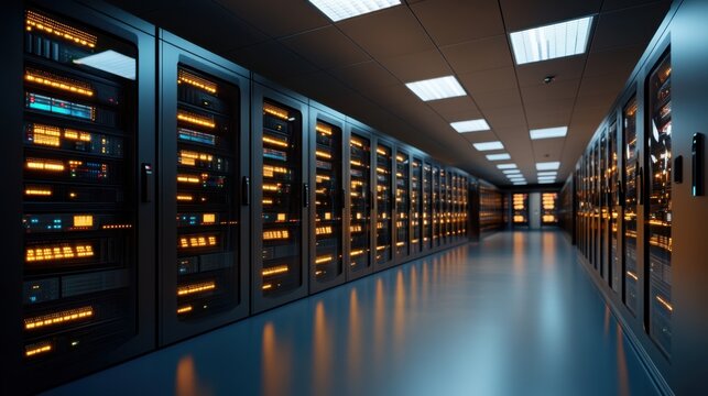 Data Center with Digital Infrastructure and Server Racks