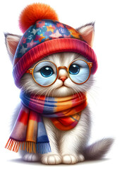 Fototapeta premium cute cartoon cat wearing sunglasses and a cap
