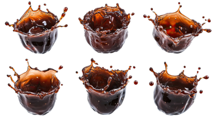 Cola Splashes Captured in a Collection of Dynamic Isolated Droplets Generative AI