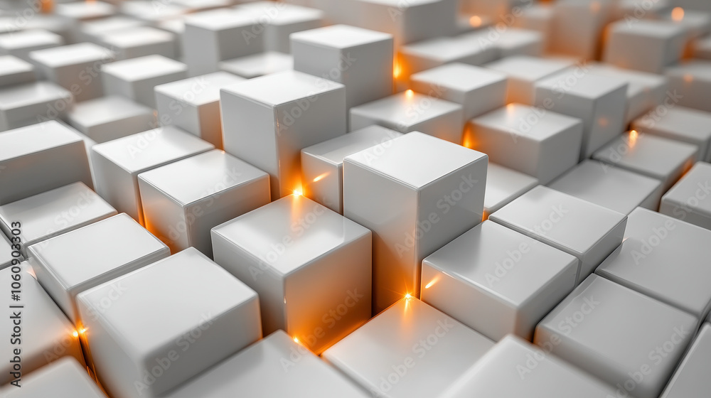 Poster dynamic 3d block cubes with illuminated edges for innovative business concepts