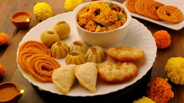 Diwali snacks Diwali faral, Diwali Special sweet and salty snacks, Festival snacks from Maharashtra, India.