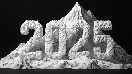 Fototapeta premium 2025 formed as a snow-capped mountain peak against a black background.