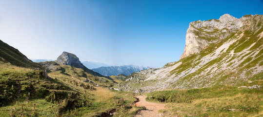 hiking trail between Haidachstellwnand and rosskopf mountain, tyrolean alps Rofan