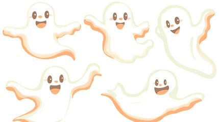Cute Friendly Halloween Ghosts Collection on Pastel Backgrounds Generative AI