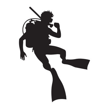 recommend clip art:  Diver in the sea silhouette vector black color and solid white background 