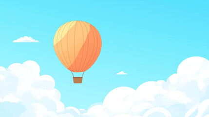Obraz premium A bright hot air balloon floats in the blue sky, surrounded by fluffy white clouds. Perfect for concepts of adventure, travel, and exploration.