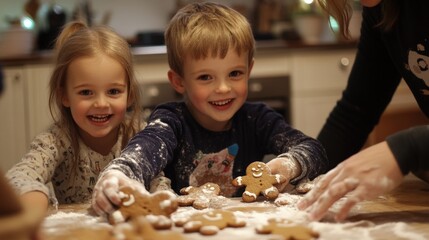 Children Decorating Gingerbread Cookies.