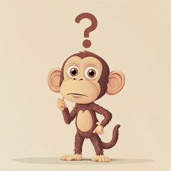 Obraz premium Curious monkey standing with a questioning expression on a light background. The thoughtful pose suggests contemplation or problem-solving, with room for copy space.