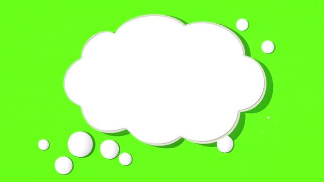 White though bubble. Thinking cloud on green screen. Thinking bubble animation with screen green. Thinking animation from a different angle. Messaging and chatting icon. Copy space 4k video chroma key
