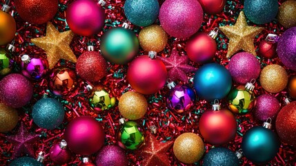 Colorful Christmas Ornaments and Decorations Background