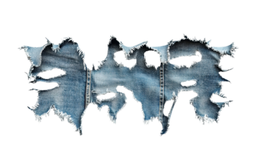 Stylish torn denim fabric showcasing intricate fraying and ripped edges, perfect for fashion and design projects focusing on texture and style.