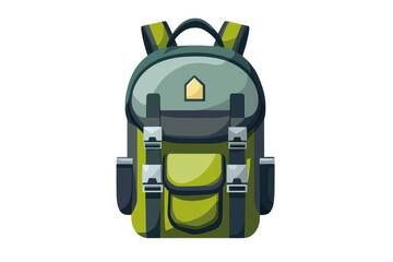 Fototapeta premium Illustration of a green camping backpack with multiple pockets and straps, perfect for hiking, travel, or outdoor adventures.
