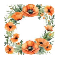 Obraz premium Red poppy flower, watercolor illustration vector frame