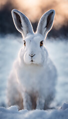 Winter Hare Camouflaged in Snow