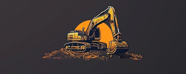 Stylized illustration of an excavator in action, perfect for construction or heavy equipment branding.