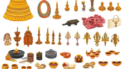 Varied Collection of Diwali Diya Clipart and Decorative Items Generative AI