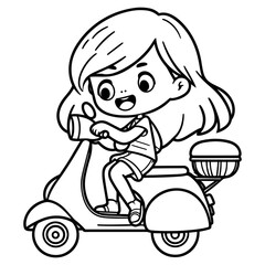 Happy Cartoon Girl Riding a Scooter Coloring Page