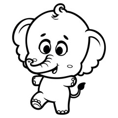 Adorable Cartoon Elephant Illustration in Black and White Outline