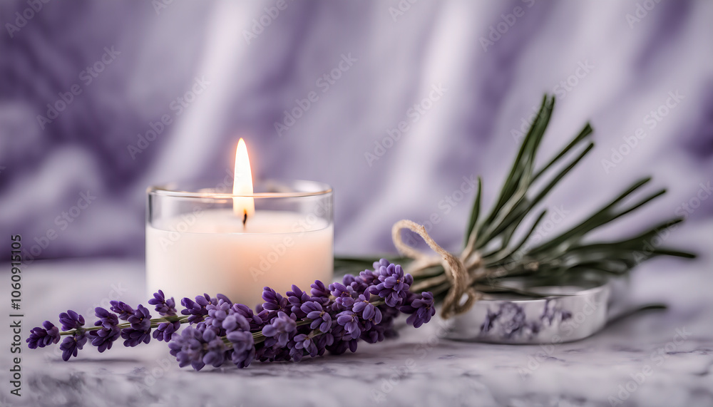 Poster Lavender Bundle with Candle on Marble Table