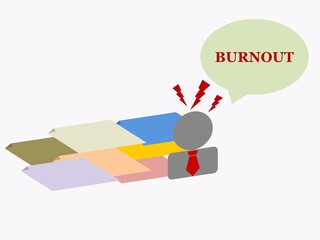 Set of multicolor papers and people icon with written word Burnout in a speech bubble.