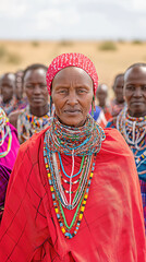 Fototapeta premium Traditional maasai culture: vibrant attire and beaded jewelry in african community