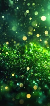 Experience tranquility with this macro shot of a green plant featuring a glowing bokeh effect