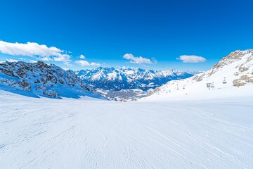 Fototapeta premium Val Thorens, France - March 10, 2018: Val Thorens is situated in the commune of Saint-Martin-de-Belleville in the Savoie region.