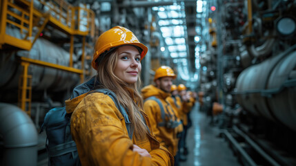 A Female Engineer Collaborating with Her Crew