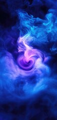 Fototapeta premium Vivid neon blue and purple liquid swirls create an abstract moody backdrop for mobile wallpaper