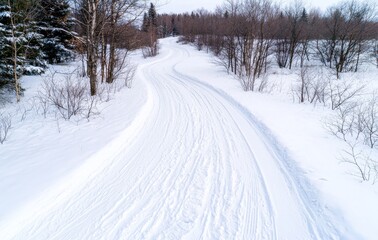 Obraz premium Forest under snow at the winter time, aerial view of the road and forest. Winter travel, aerial view of road and forest at the winter time.
