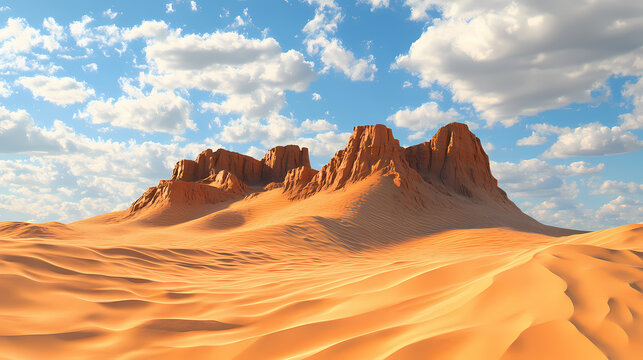 The shifting sands of time a 3d explosion of earthy paints, creating wind-swept desert dunes and time-worn monuments. Wind-swept Desert. Illustration