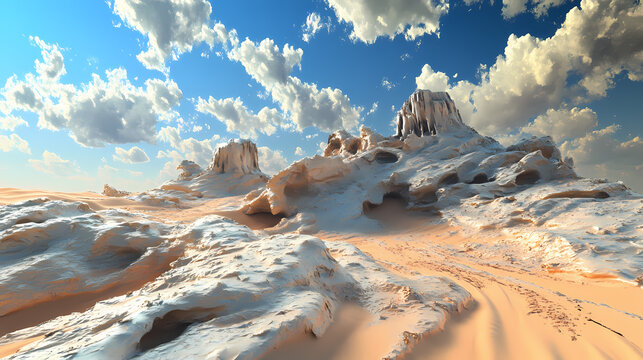 The shifting sands of time a 3d explosion of earthy paints, creating wind-swept desert dunes and time-worn monuments. Wind-swept Desert. Illustration