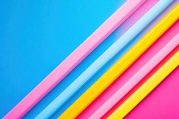 Obraz premium Colorful abstract background featuring vibrant pink, yellow, and blue stripes creating a playful and cheerful mood.