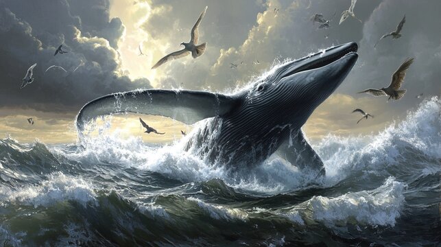 The Bible, the Book of Genesis, the creation of the world by God. God creates great fish and birds