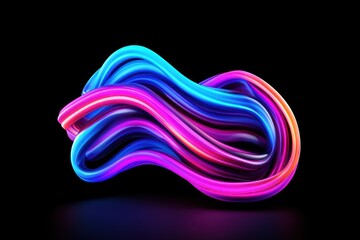 A vibrant, flowing abstraction featuring bright blue and pink waves against a black background.