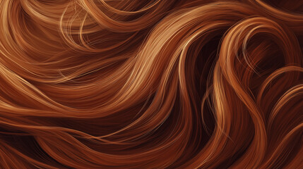 Close up macro of beautiful auburn red wavy hair texture background