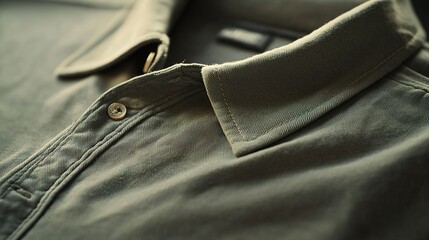 A side-angle shot of a long sleeve polo shirt laid flat, showing the detailed stitching along the sleeves and collar, with natural lighting emphasizing the texture of the fabric
