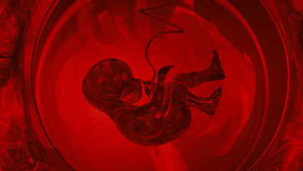 Maturing human embryo with umbilical cord. New life