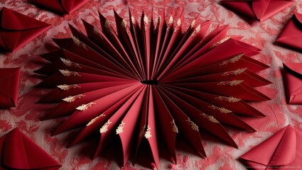 Red Gift Envelopes Fan-Spread on a Table, Festive and Elegant Display