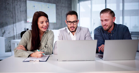 Busy Business People With Laptop. Meet Colleagues
