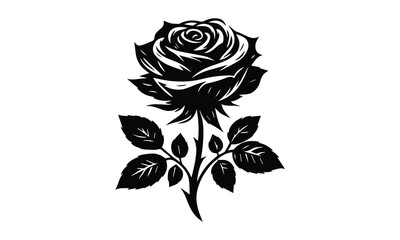 silhouette rose, Roses tattoo. Black roses vector design. Black silhouette of rose, Valentines day silhouette of rose element set. Romantic, rose silhouette vector and white background