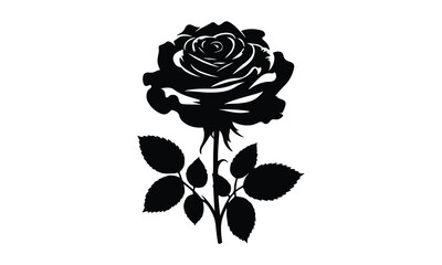 silhouette rose, Roses tattoo. Black roses vector design. Black silhouette of rose, Valentines day silhouette of rose element set. Romantic, rose silhouette vector and white background